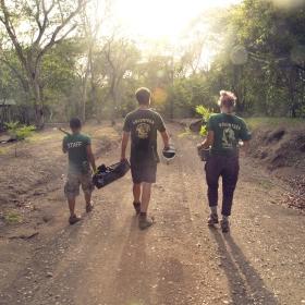 Conservation volunteers working together abroad