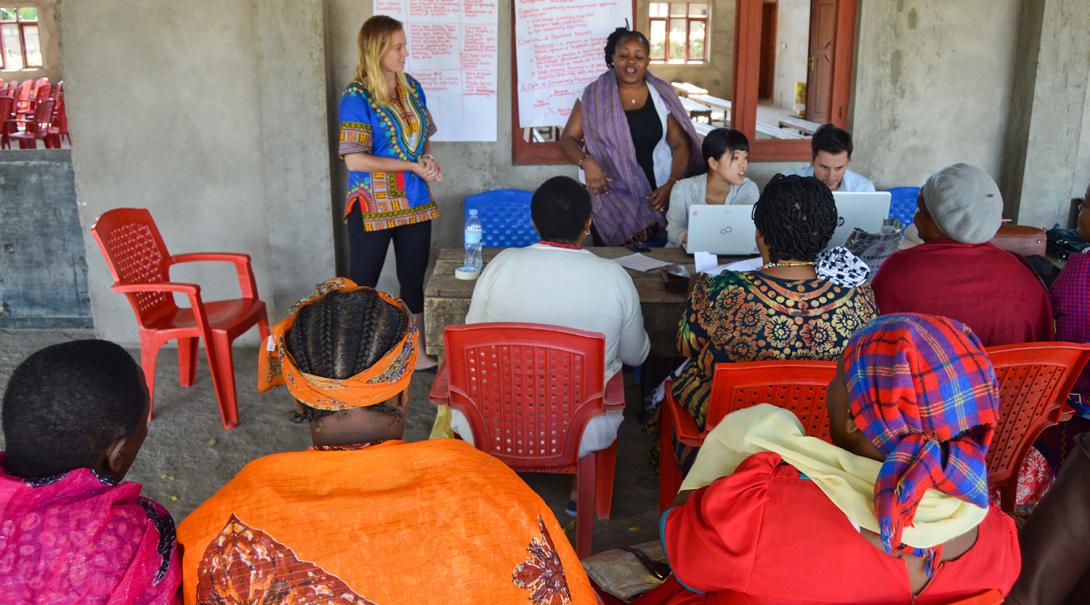 A volunteer holds a skills development class to empower local women in Africa.