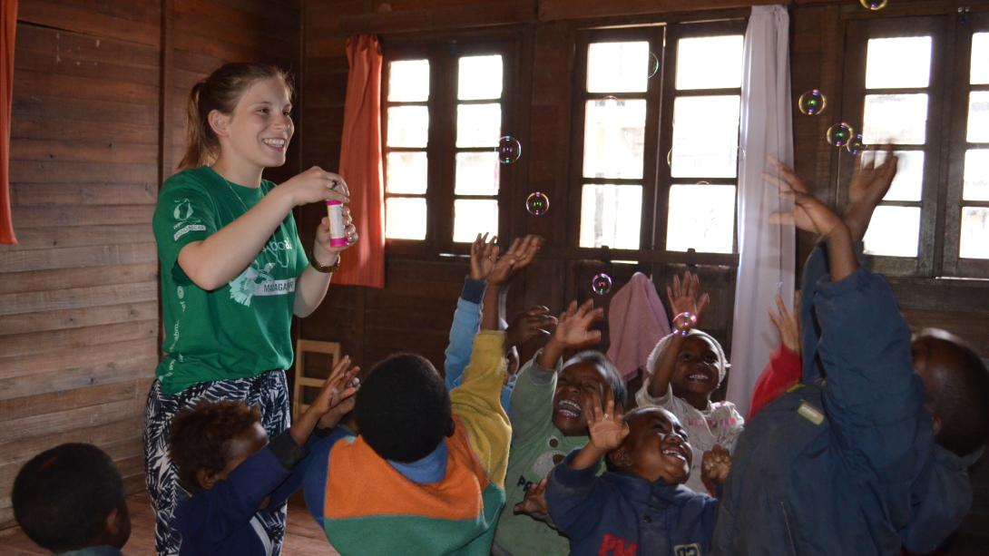 Projects Abroad volunteer in Madagascar after fundraising for her project.